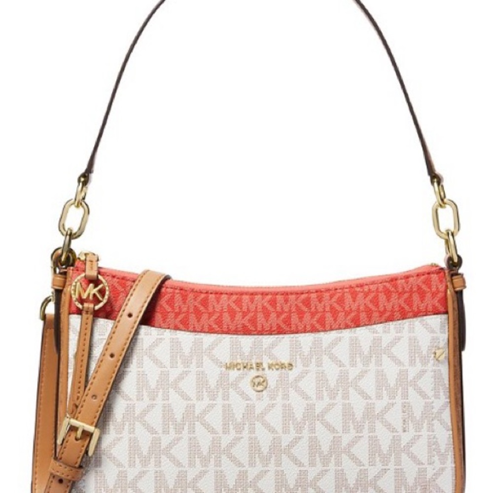 Michael Kors Signature Shoulder Bag in Spiced Coral and Tan